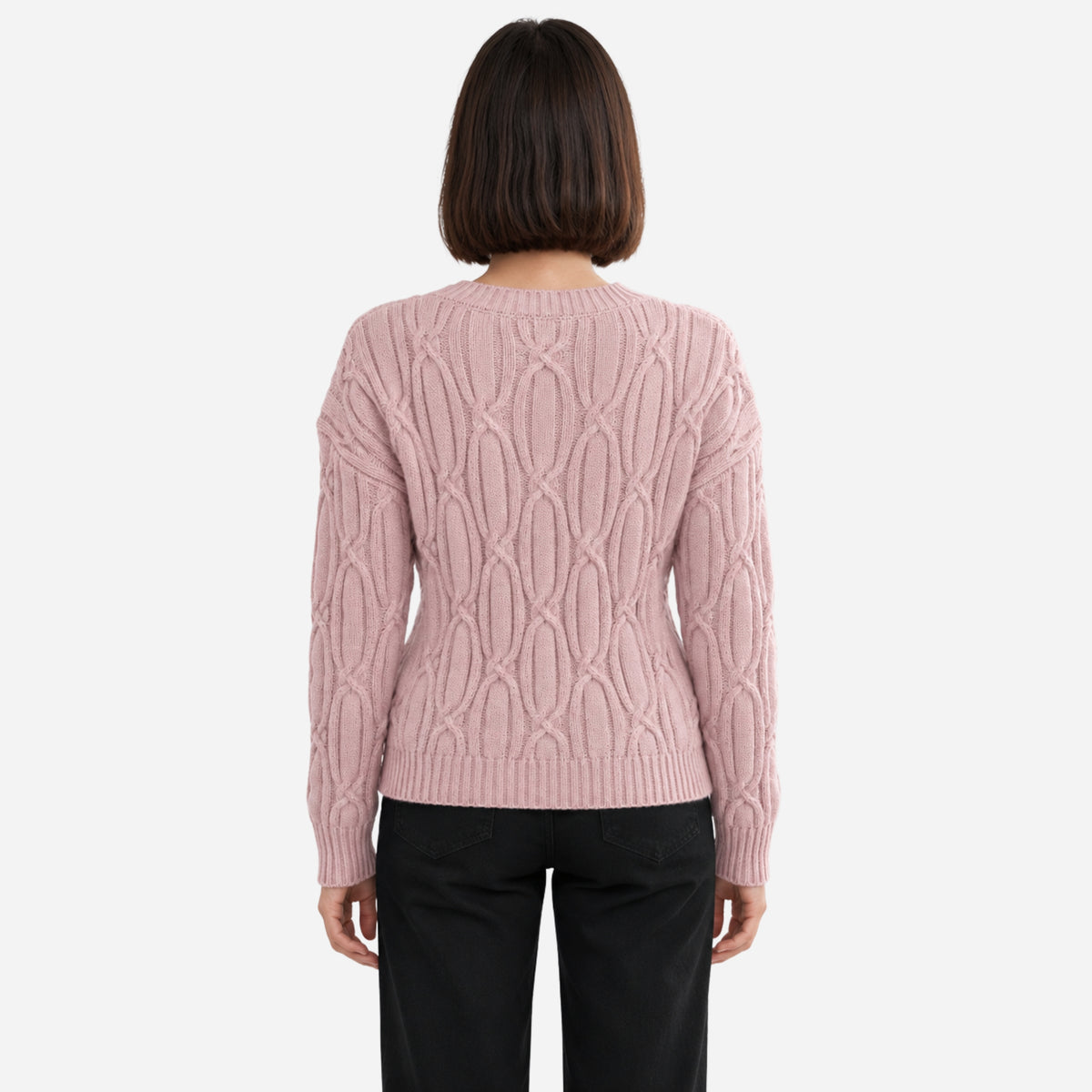 Women’s V-Neck Cable Knit Long-Sleeve Jumper-Fowsa