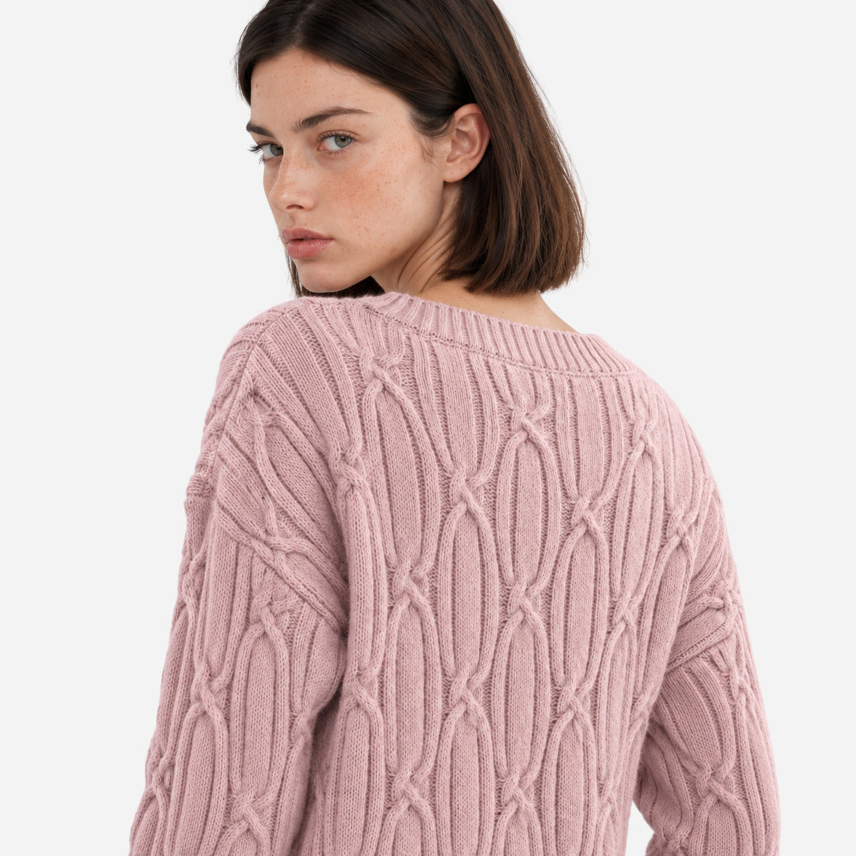 Women’s V-Neck Cable Knit Long-Sleeve Jumper-Fowsa
