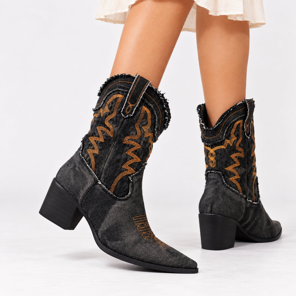Women's Vintage Washed Western Cowboy Boots-Fowsa