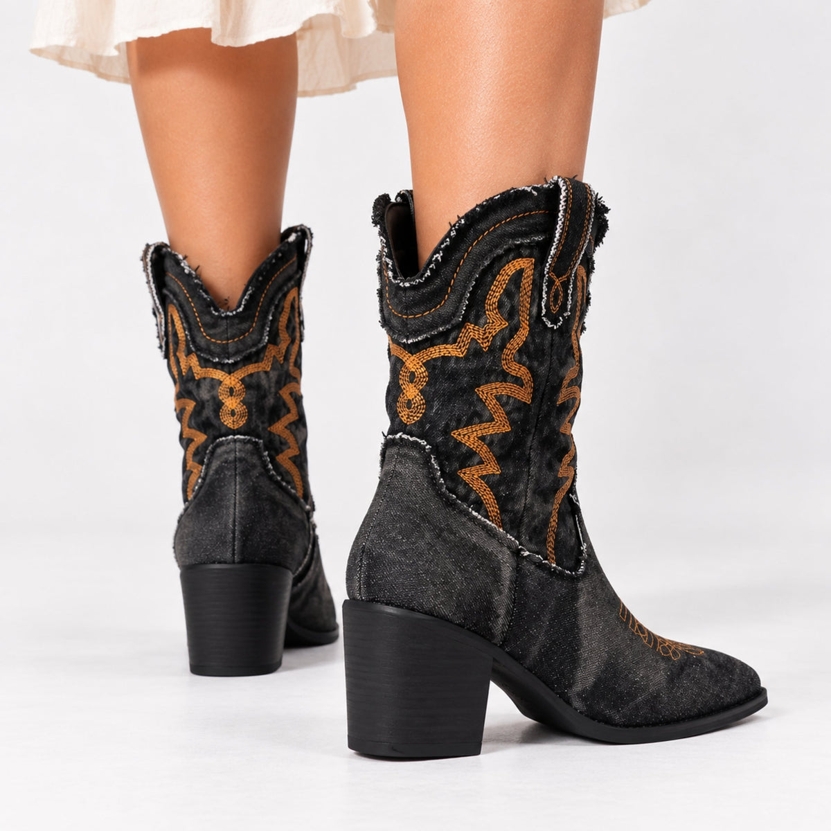 Women's Vintage Washed Western Cowboy Boots-Fowsa
